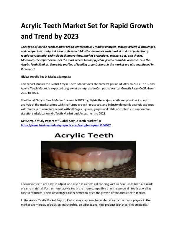 Acrylic Teeth Market 2019