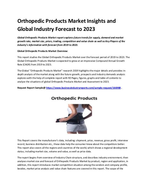 Orthopedic Products Market 2019 - 2023