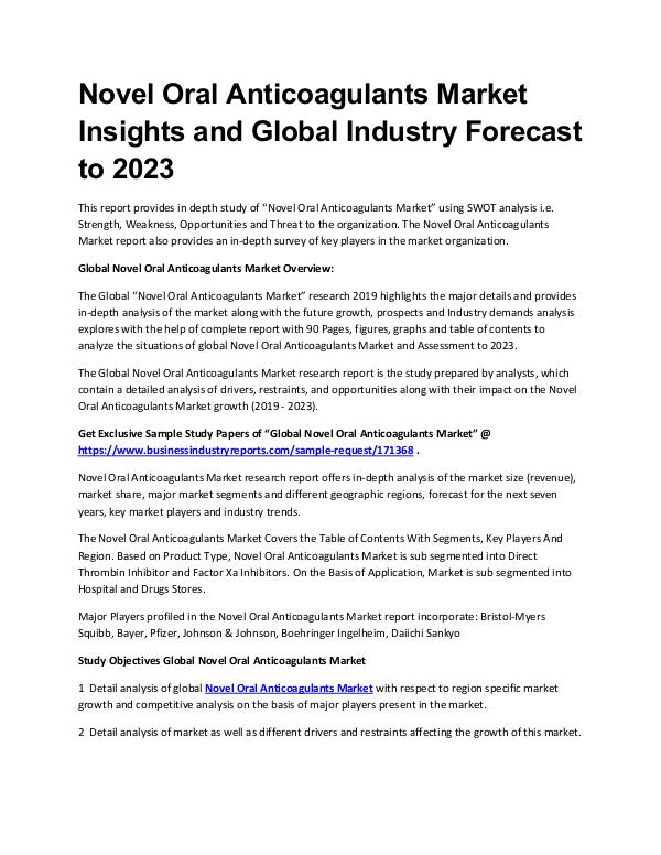 Novel Oral Anticoagulants Market Report 2019 - 202