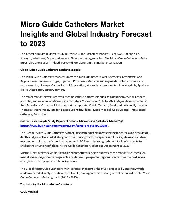Micro Guide Catheters Market Report 2019 - 2023
