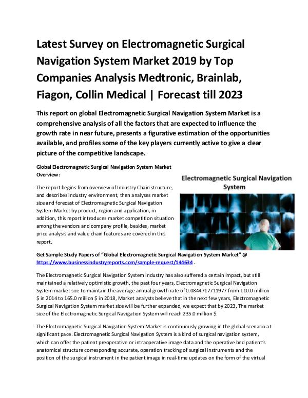 Market Analysis Report Global Electromagnetic Surgical Navigation System