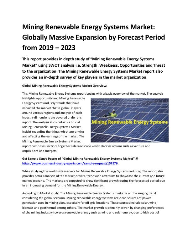 Global Mining Renewable Energy Systems Market Repo