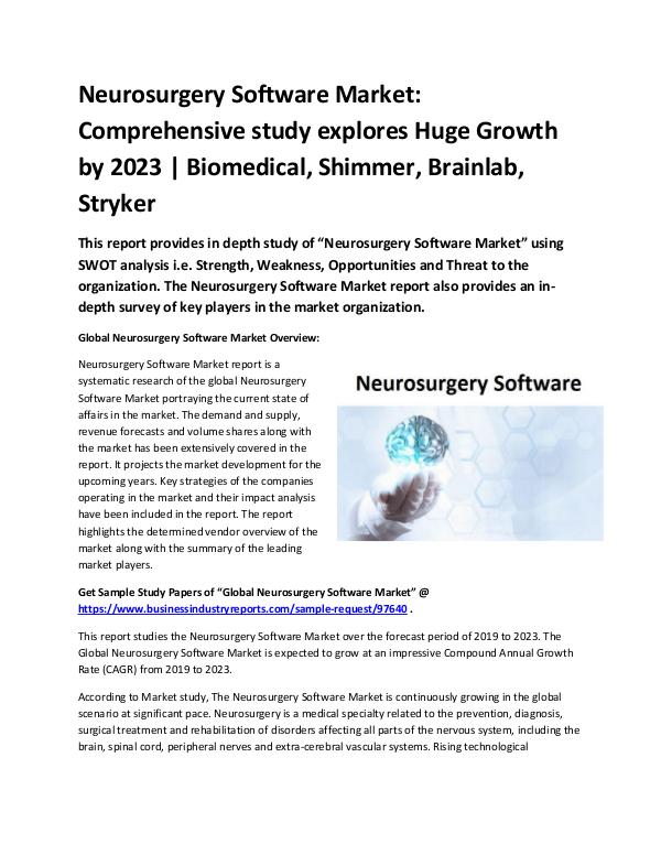 Global Neurosurgery Software Market Report 2019