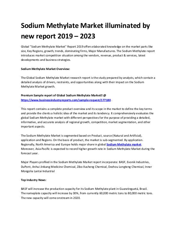 Sodium methylate market Analysis by 2023