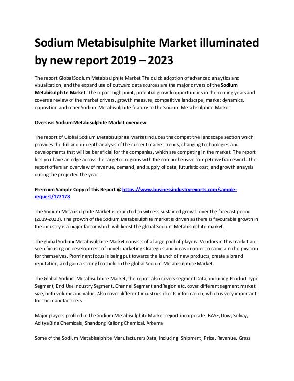 Sodium metabisulphite market Analysis by 2023