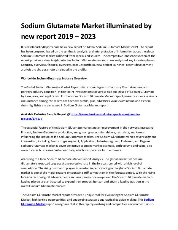 Sodium glutamate market Analysis by 2023