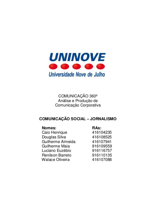 Projeto Integrado - Relatório Comunicação Institucional Aes Eletropaulo  - PROJETO FINAL ATUALIZADO