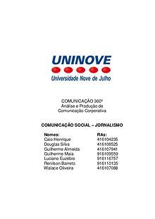 Projeto Integrado - Relatório Comunicação Institucional