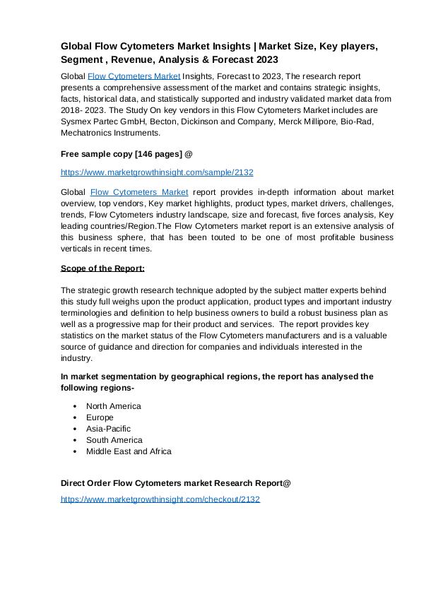 Flow Cytometers Market Insights analysis and forecast Report by 2023 Flow Cytometers Market Growth Analysis & Forecast