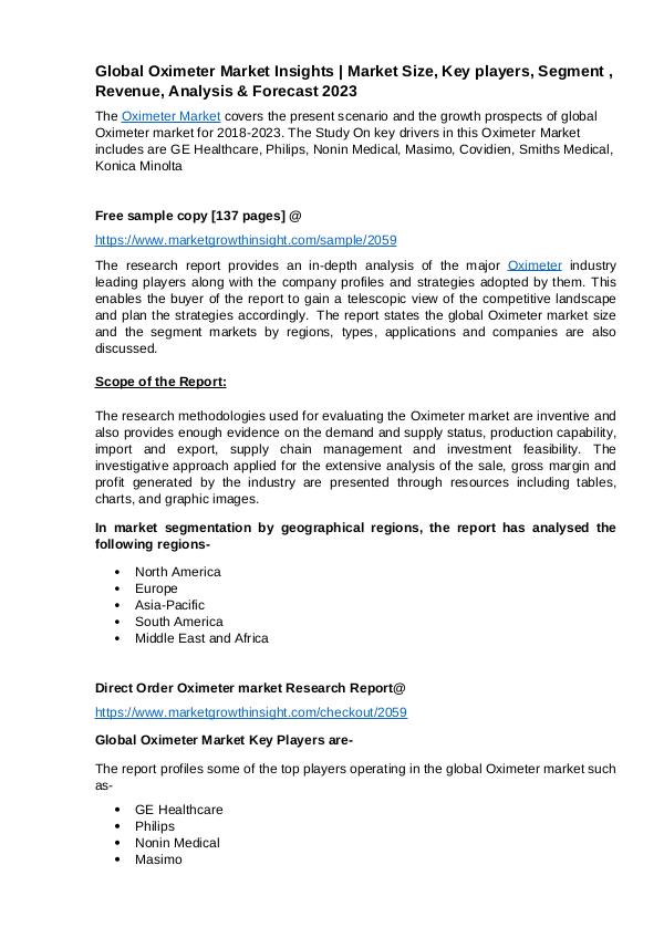 Oximeter market Insights Analysis, Share, Growth & Trends Oximeter Market Insights