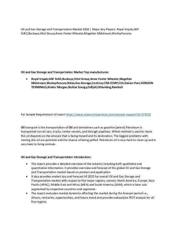 oil and gas transportation market 2018-2023 2018-2023 Global Oil and Gas Storage and Transport