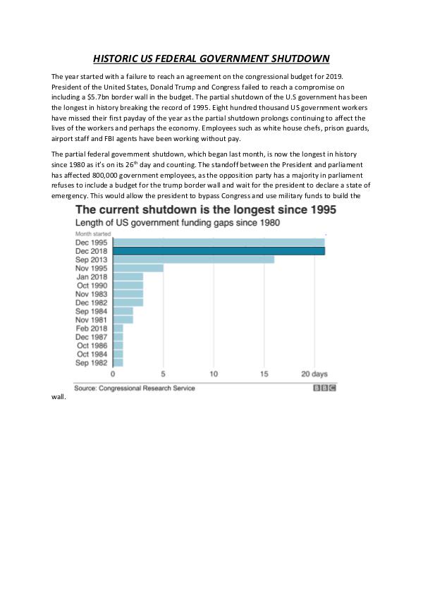 US FEDERAL GOVERNMENT PARTIAL SHUTDOWN U.S SHUTDOWN