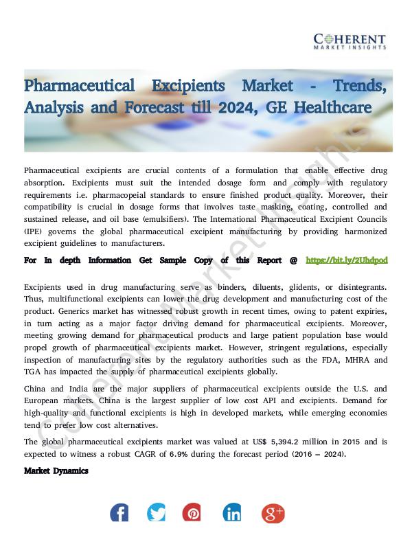 Global Pharmaceutical Excipients Market