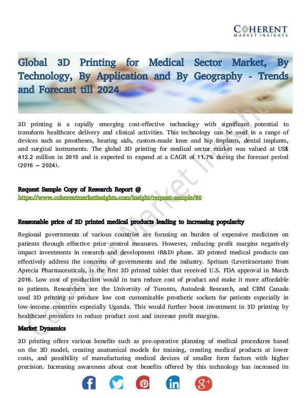 3D Printing for Medical Sector Market