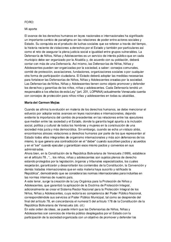 Lo Ultimo en Derechos Humanos de los Niños, Niñas y Adolescentes FORO 2