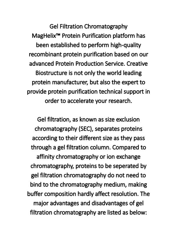 advantages and disadvantages of gel filtration chromatography 7