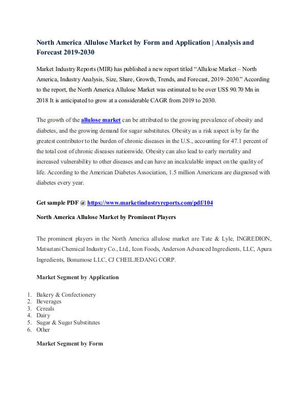 North America Allulose Market by Form and Applicat