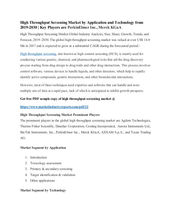 High Throughput Screening Market by Dynamics