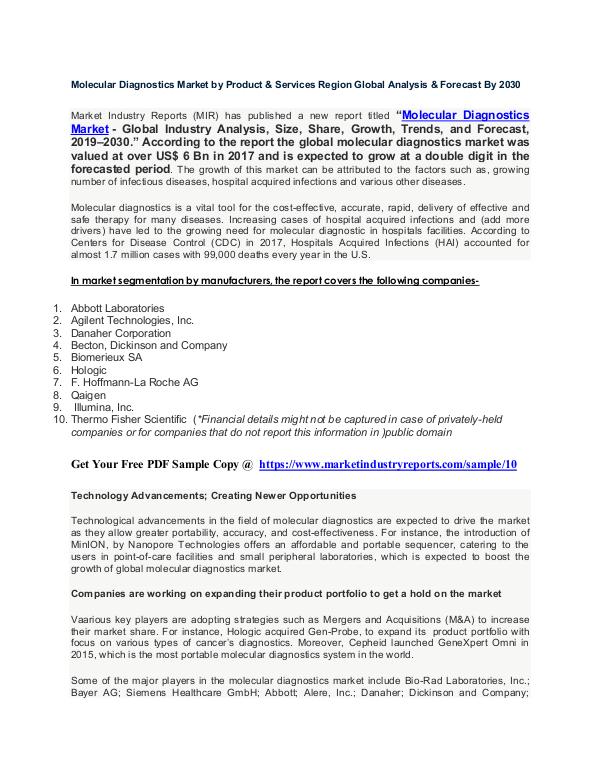 Booming  Molecular Diagnostics Market Key Vendors, Growth Analysis, R Molecular Diagnostics Market by Product-converted