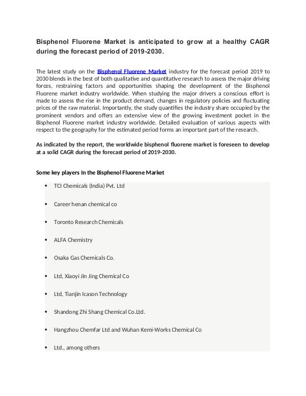 MIR Bisphenol Fluorene Market Global Analysis