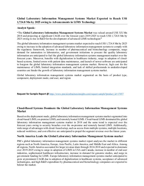 Laboratory Information Management Systems Market Global Laboratory Information Management Systems M