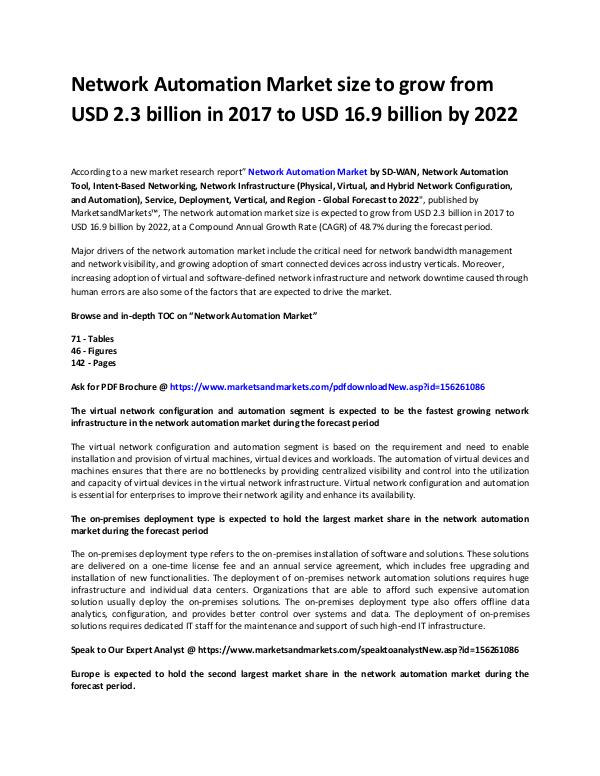 Information Communication and Technology Reports Network Automation Market