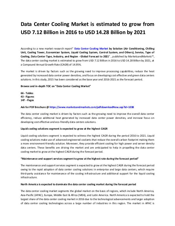 Information Communication and Technology Reports Data Center Cooling Industry Research