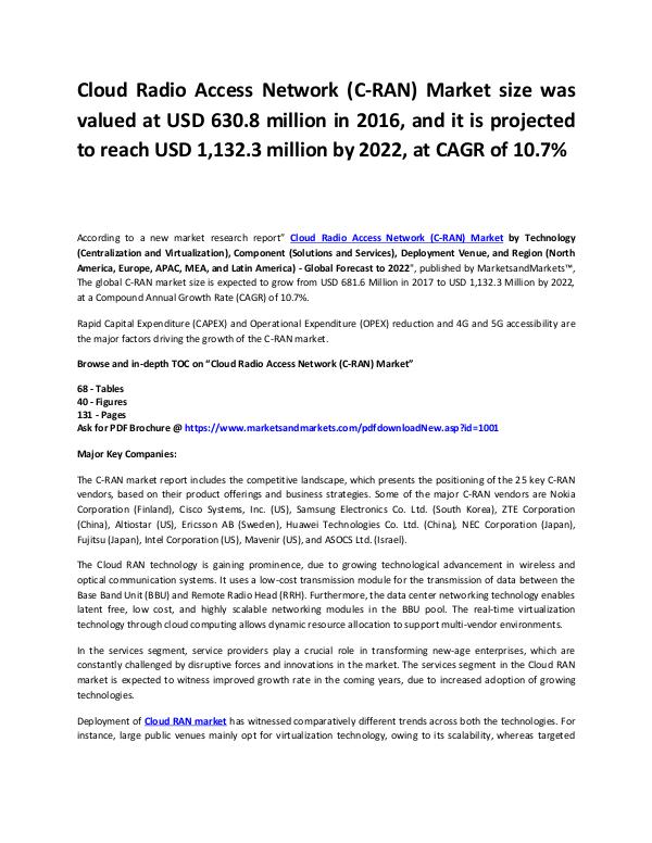 Information Communication and Technology Reports Cloud Radio Access Network (C-RAN)