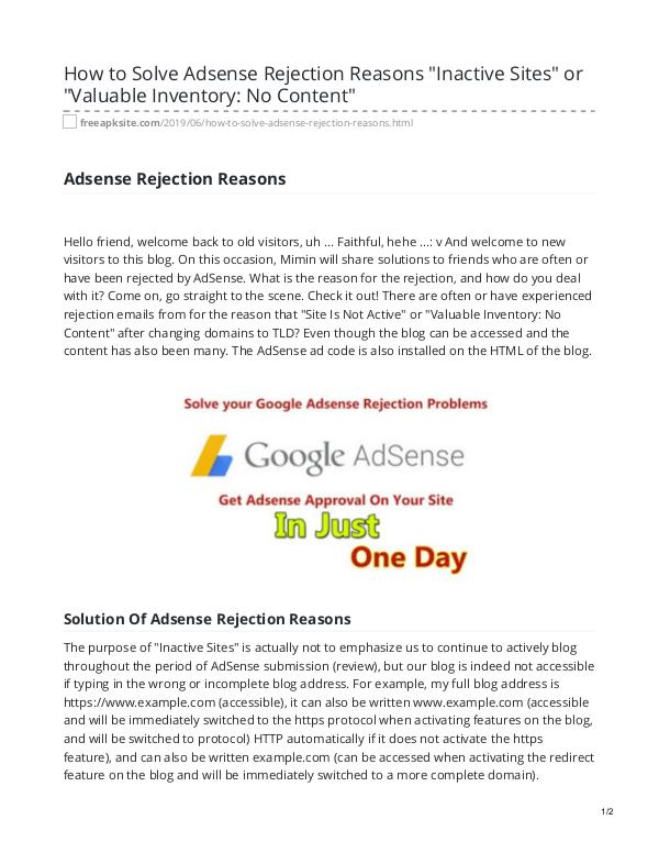 freeapksite.com-How to Solve Adsense Rejection Reasons Inactive Sites How to Solve Adsense Rejection Rea