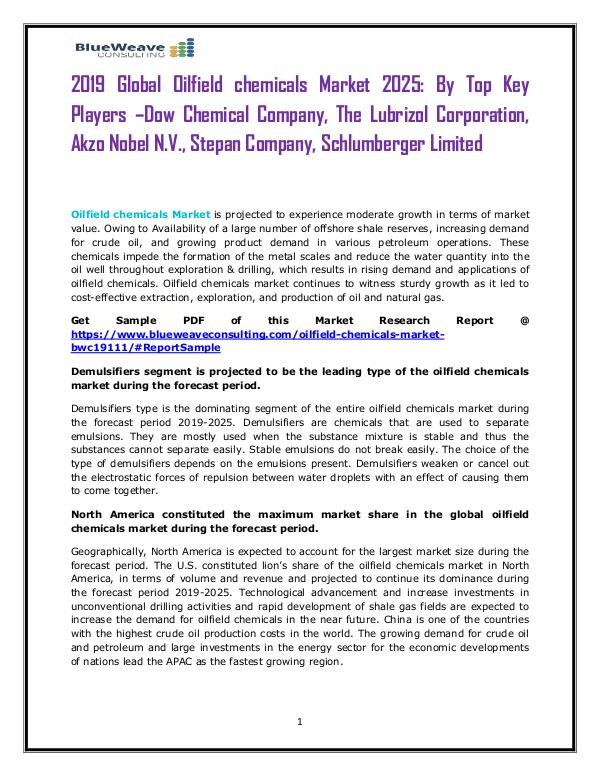 2019 Global Oilfield chemicals Market Oilfield chemicals Market