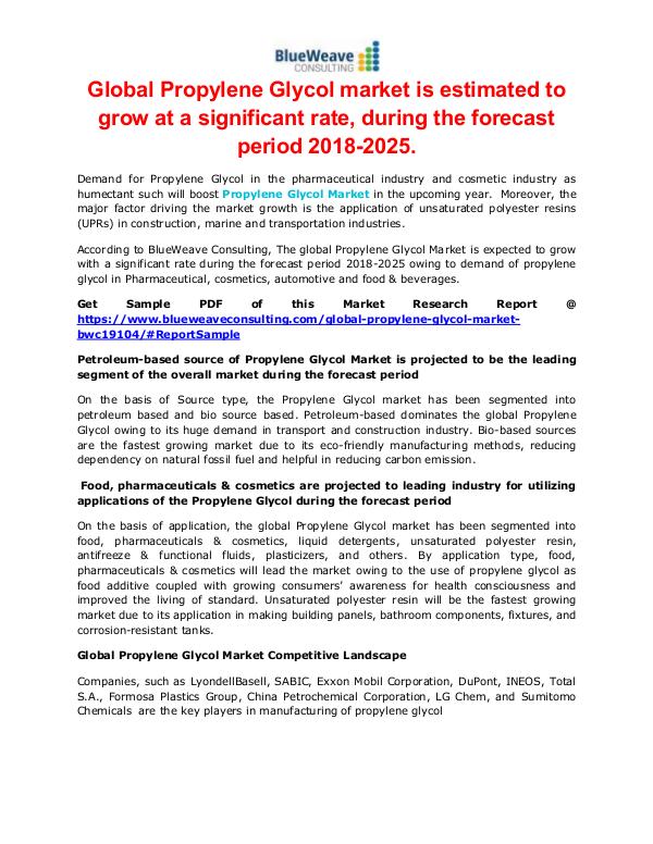 Global Propylene Glycol market 2019-2025 Propylene Glycol Market