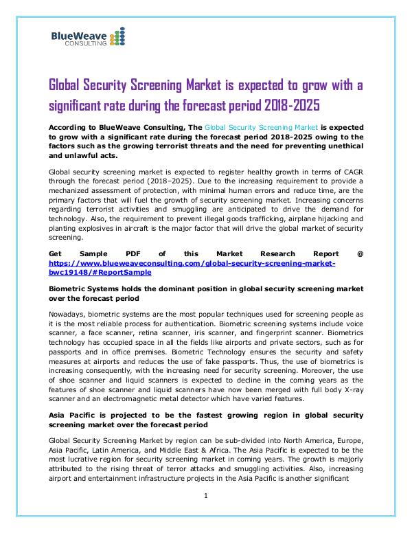 Global Security Screening Market Size – Industry Insights, Top Trends Security Screening Market