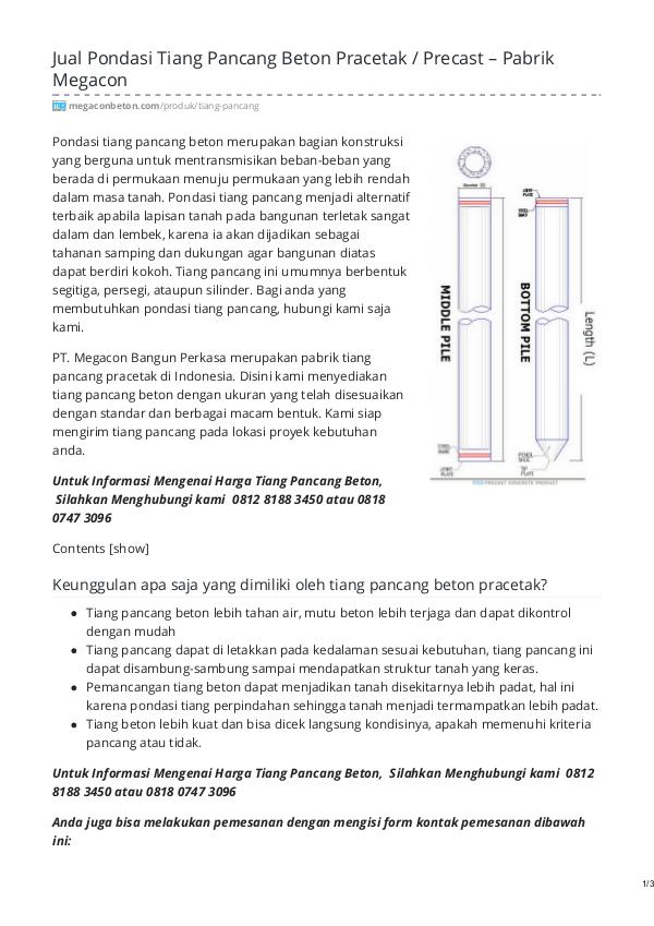 Distributor & Supplier Beton Pracetak - MegaconBeton.com Pondasi Tiang Pancang