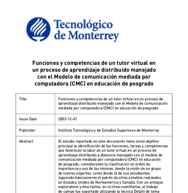 Funciones de la tutoria virtual. Psicologo Pastor Hernandez Madrigal TUTOR VIRTUAL TECMONTERREY