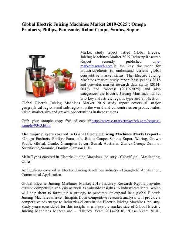 Global Electric Juicing Machines Market 2019-2025