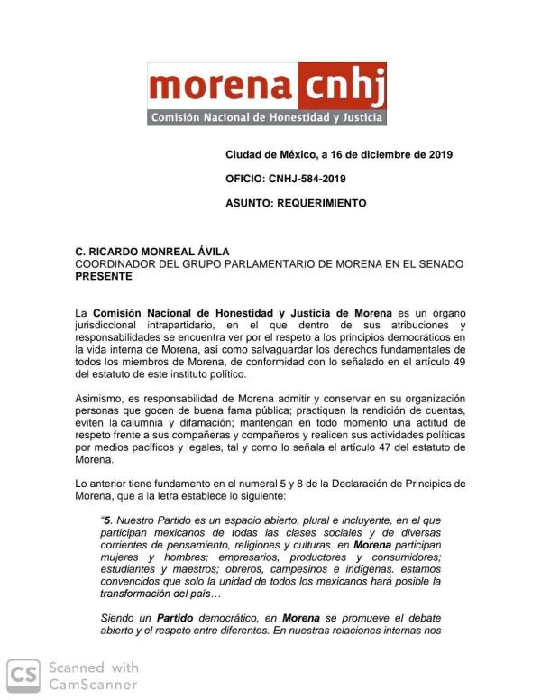 Sanciona Morena a Ricardo Monreal morena