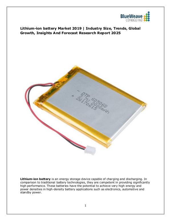 Lithium-ion battery Market 2019 | Industry Size, Trends, Growth 2025 Lithium ion battery Market pdf