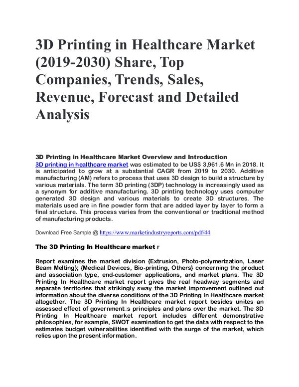 My first Publication 3D Printing in Healthcare Market