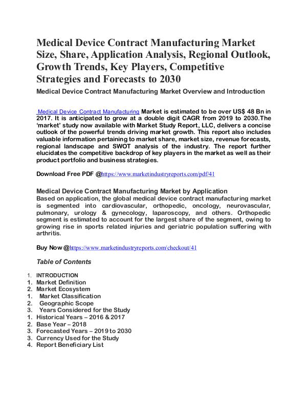 My first Publication Medical Device Contract Manufacturing Market