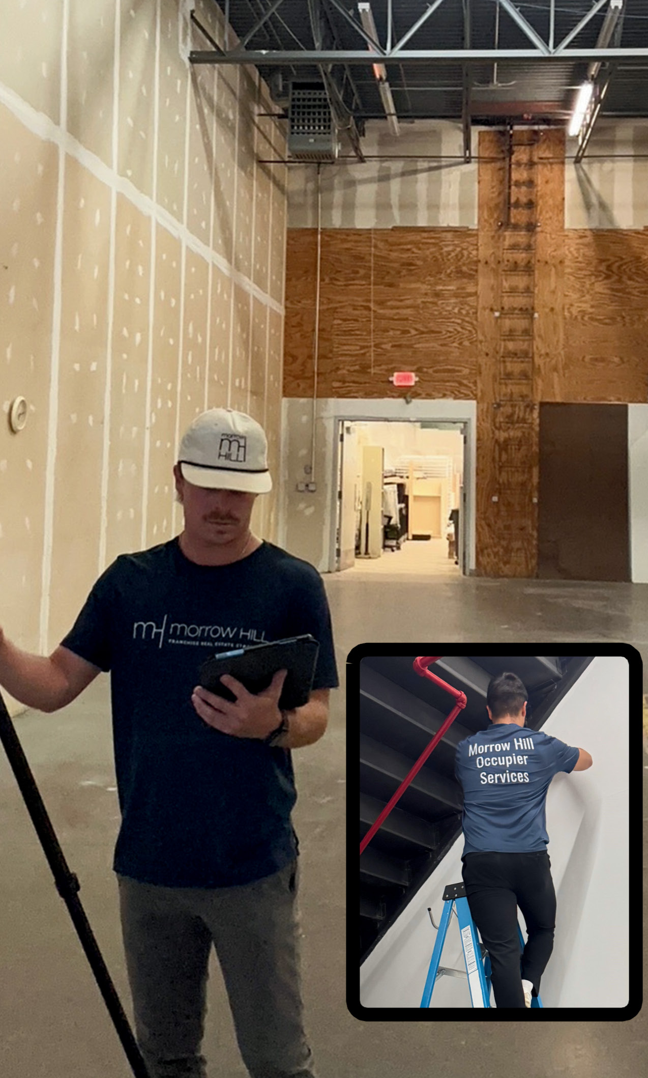 A Morrow Hill representative evaluating an industrial space using Matterport technology