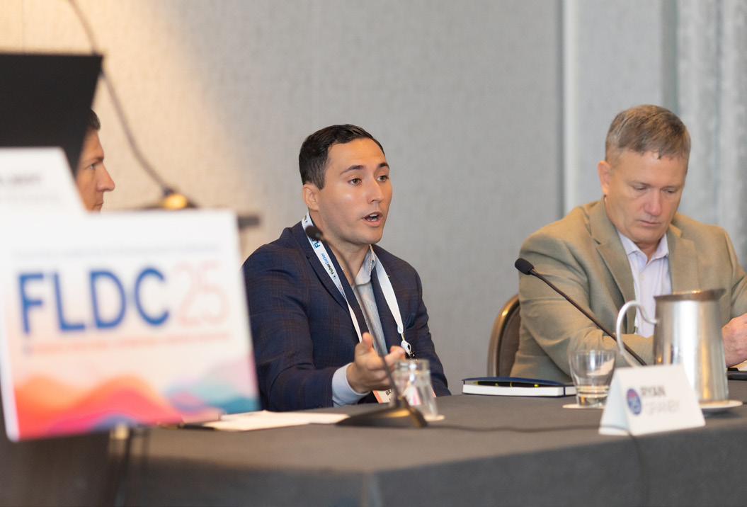 Panel discussion at FLDC25 featuring Mike Cline, Michael Lassen, and Paige Robinson Dosch