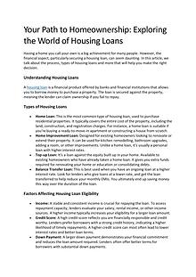 Your Path to Homeownership: Exploring the World of Housing Loans